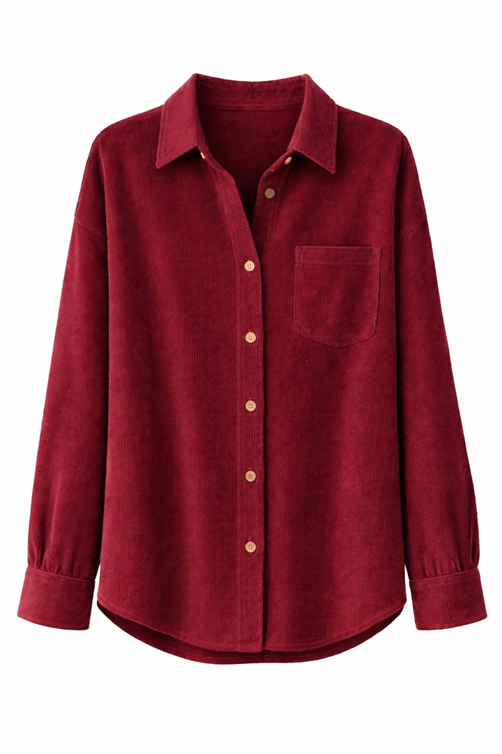 Women's Corduroy Turn Down Collar Long Sleeve Shirt