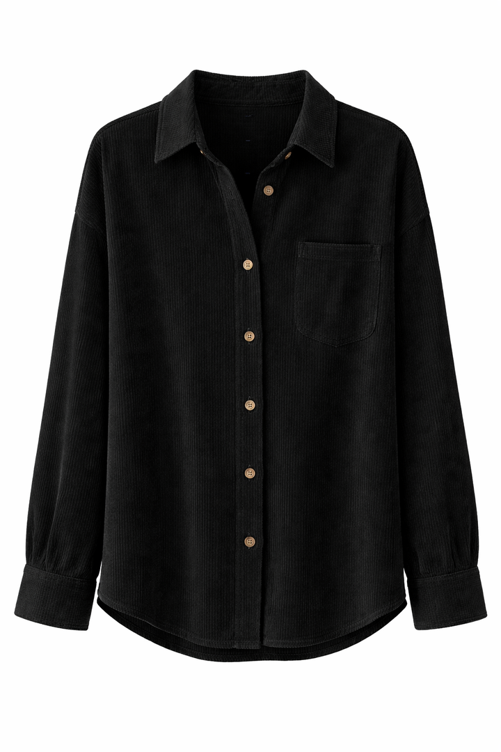 Women's Corduroy Turn Down Collar Long Sleeve Shirt