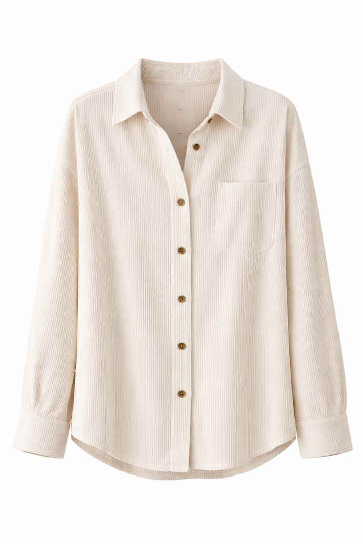 Women's Corduroy Turn Down Collar Long Sleeve Shirt