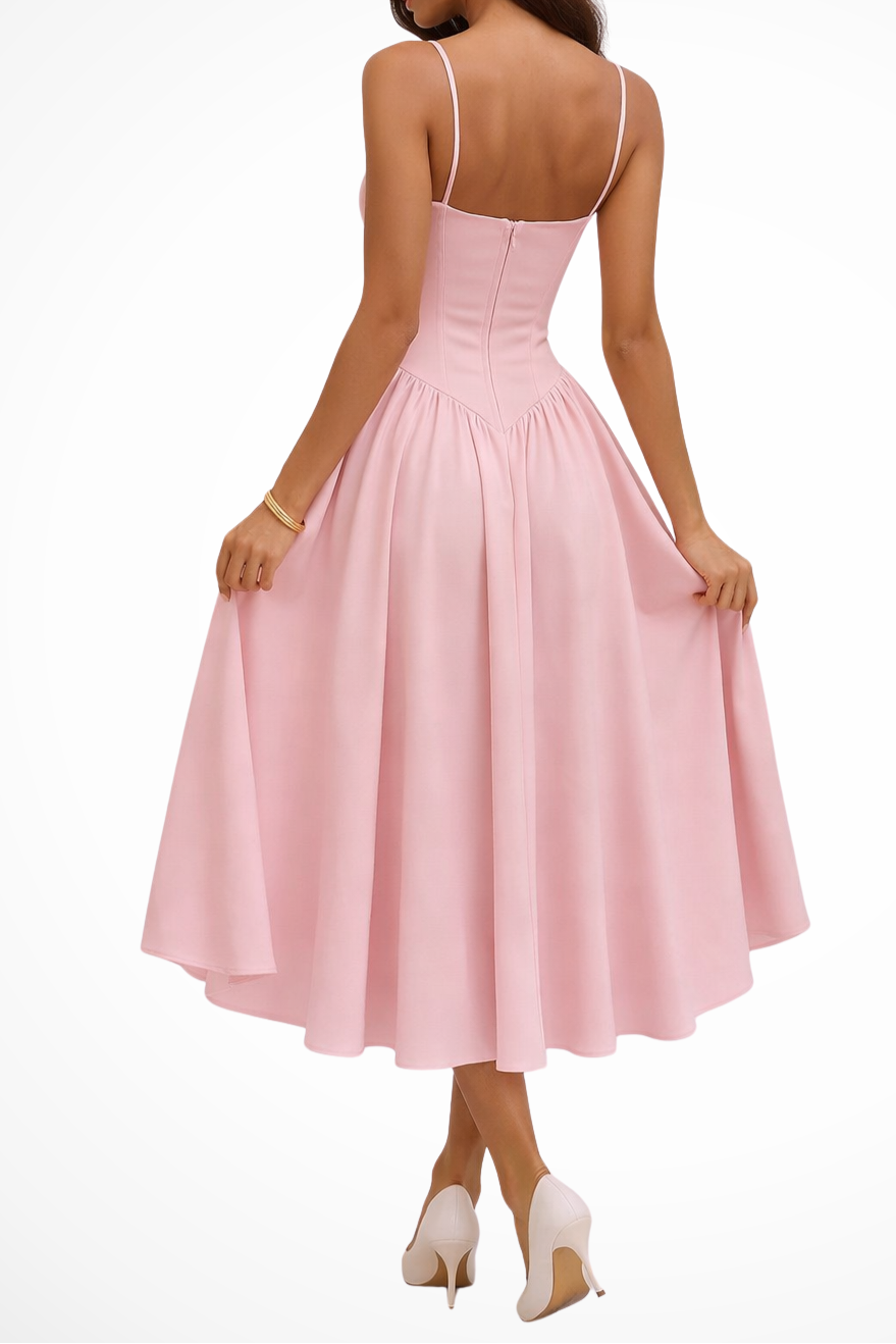 Women’s Corset Bodice A Line Midi Wedding Guests Dress