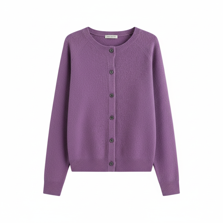 Women's Crew Neck Cardigan with Button Fastening and Ribbed Trims