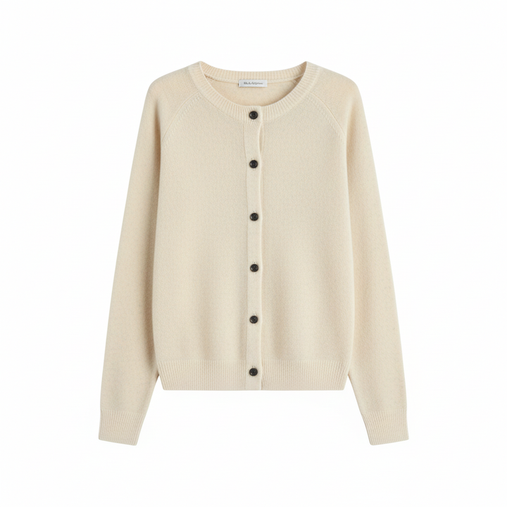 Women's Crew Neck Cardigan with Button Fastening and Ribbed Trims