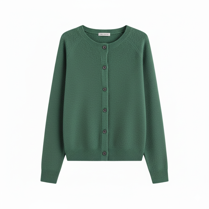 Women's Crew Neck Cardigan with Button Fastening and Ribbed Trims