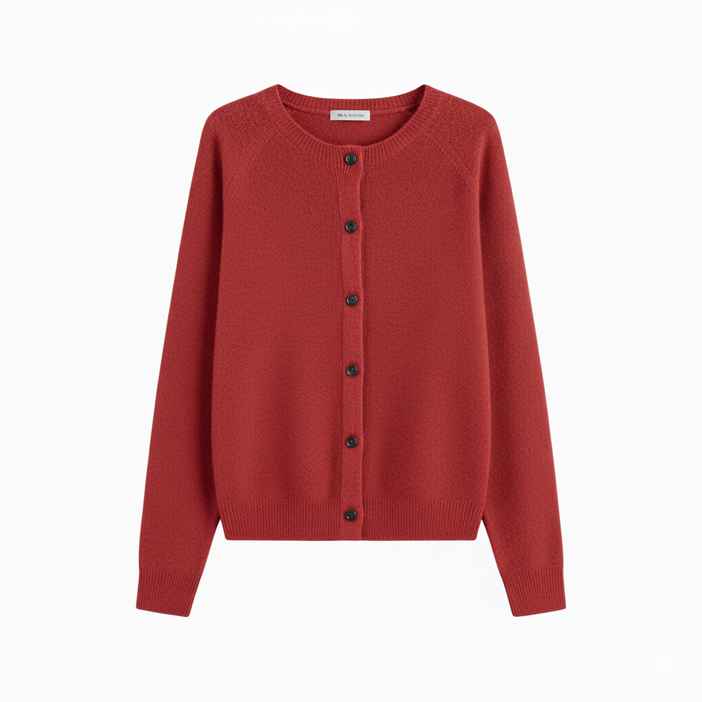 Women's Crew Neck Cardigan with Button Fastening and Ribbed Trims