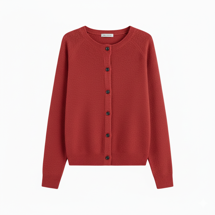 Women's Crew Neck Cardigan with Button Fastening and Ribbed Trims