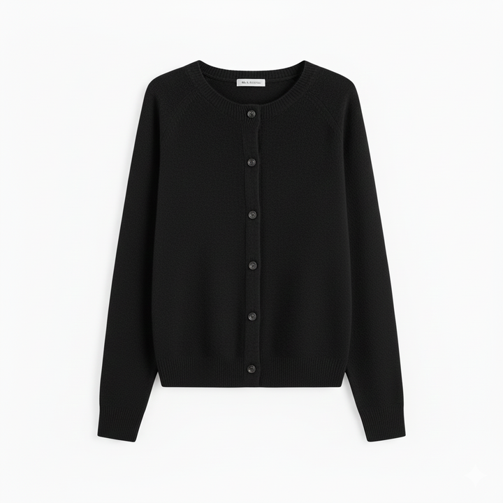 Women's Crew Neck Cardigan with Button Fastening and Ribbed Trims