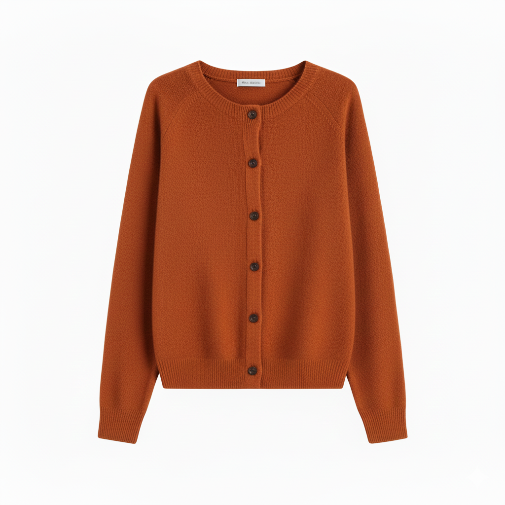 Women's Crew Neck Cardigan with Button Fastening and Ribbed Trims