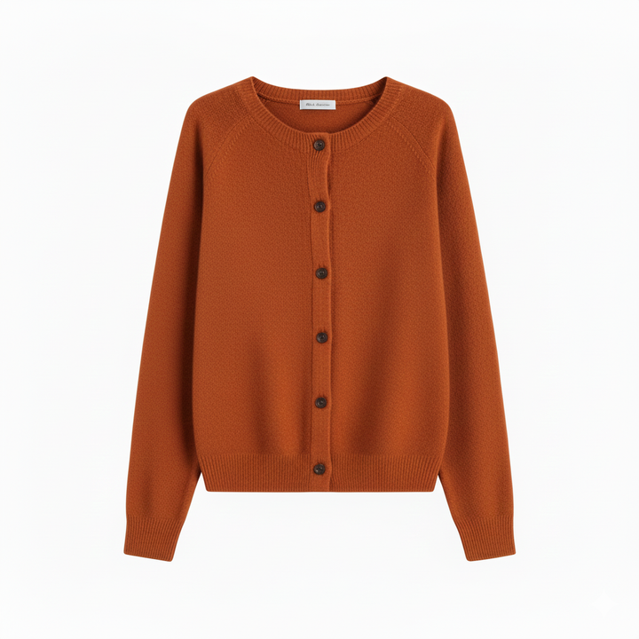 Women's Crew Neck Cardigan with Button Fastening and Ribbed Trims