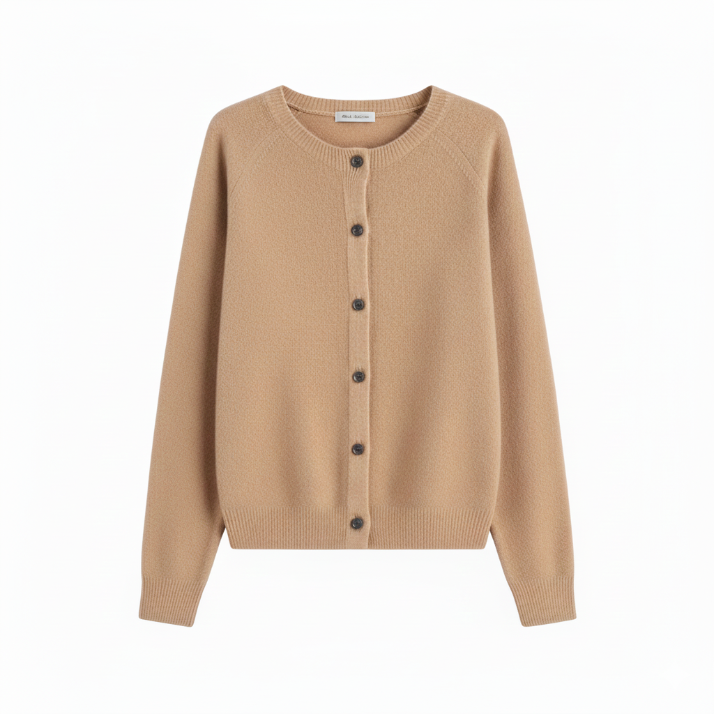 Women's Crew Neck Cardigan with Button Fastening and Ribbed Trims