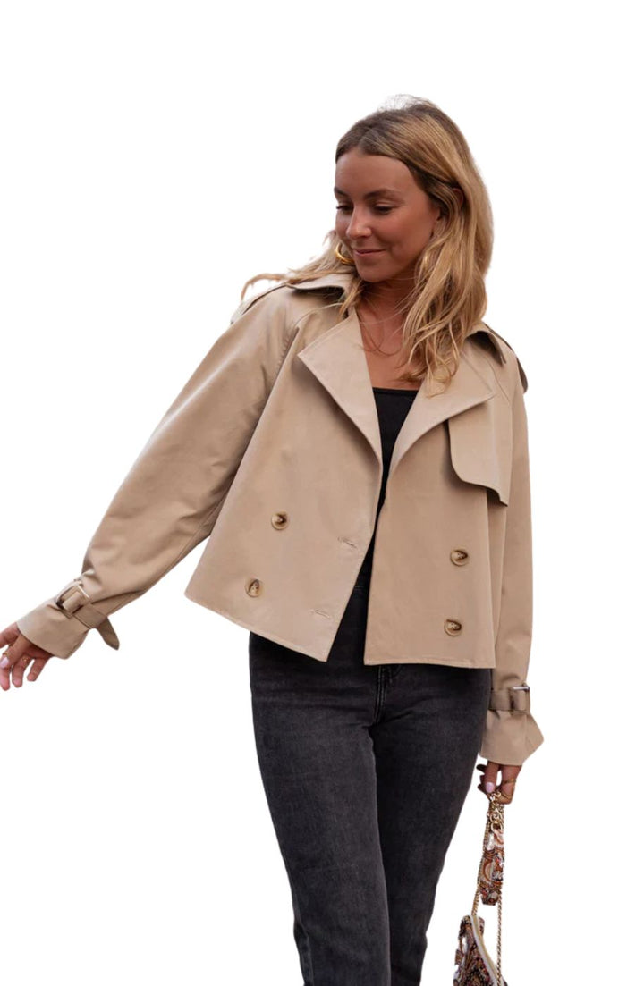 Women’s Cropped Button Trench Coat With Belted Cuffs