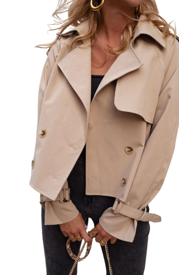 Women’s Cropped Button Trench Coat With Belted Cuffs