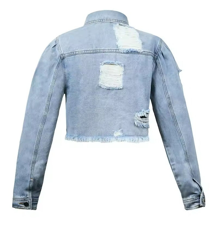 Women's Cropped Denim Jacket with Button Front