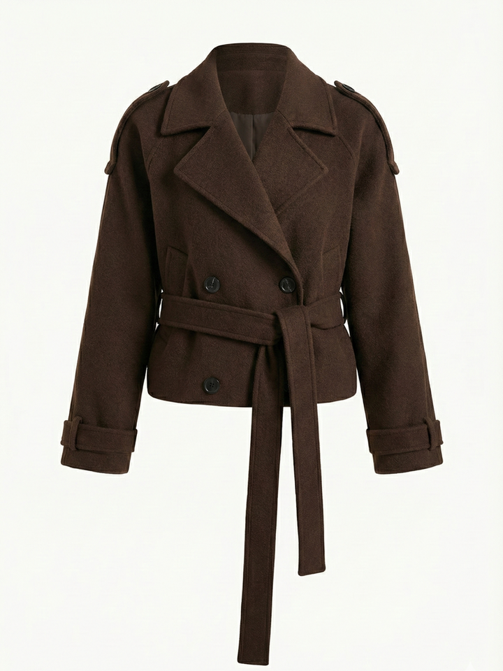Women's Cropped Trench Jacket wide lapels and Double-breasted Buttons