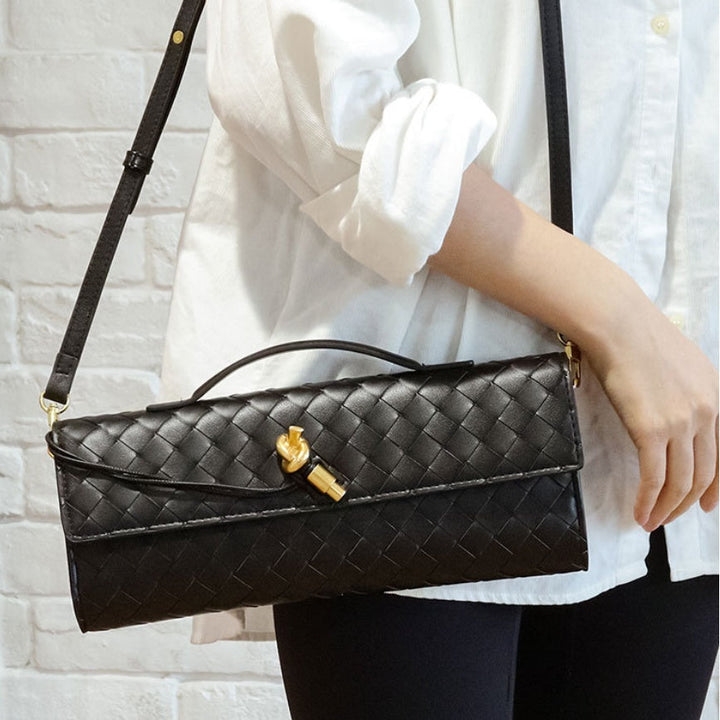 Women's Crossbody Bag with Flap Closure and Woven Pattern
