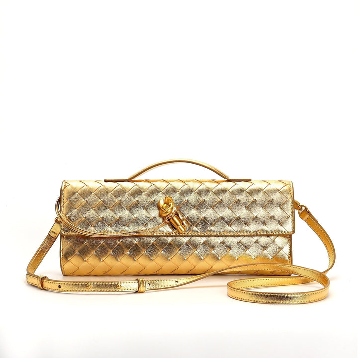 Women's Crossbody Bag with Flap Closure and Woven Pattern