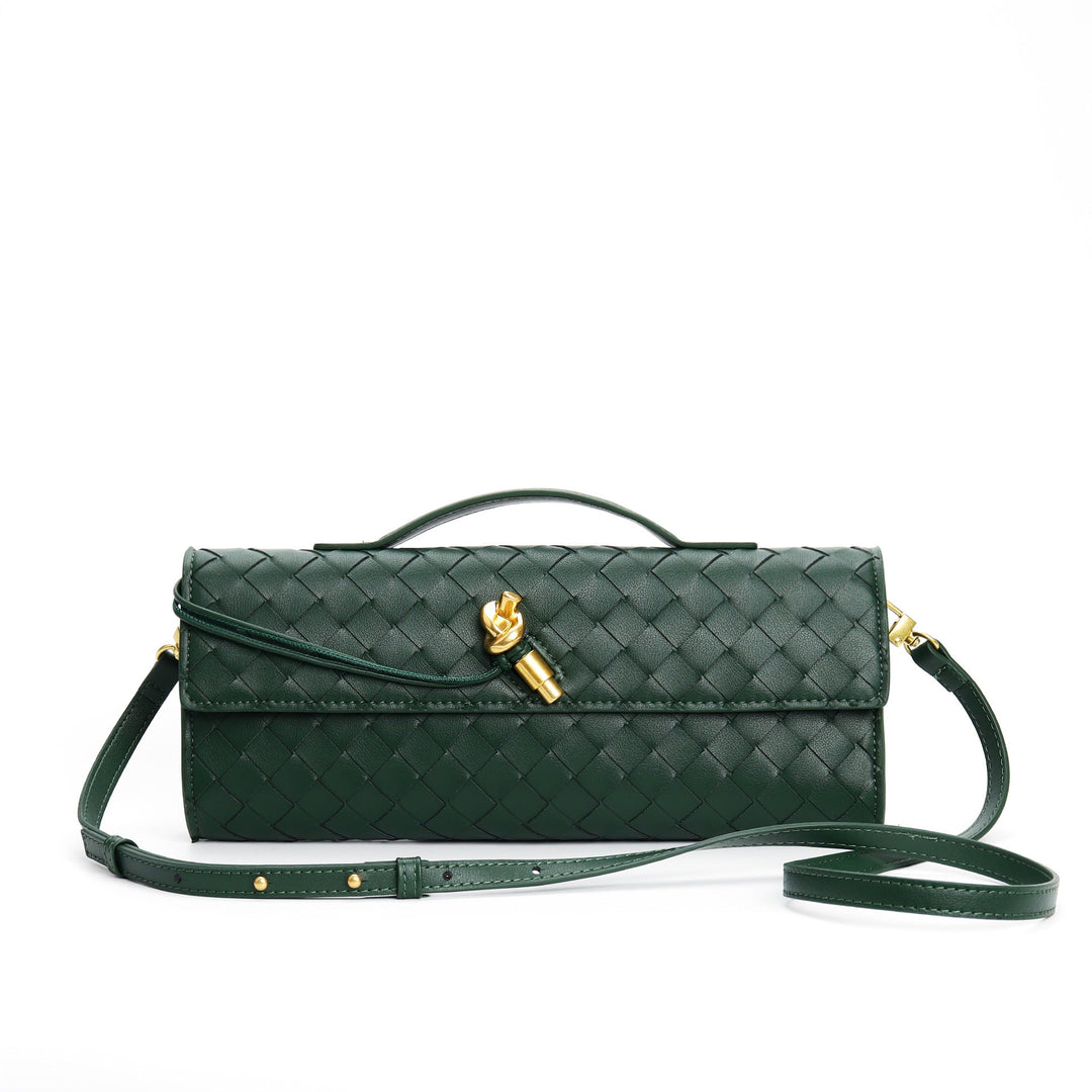 Women's Crossbody Bag with Flap Closure and Woven Pattern