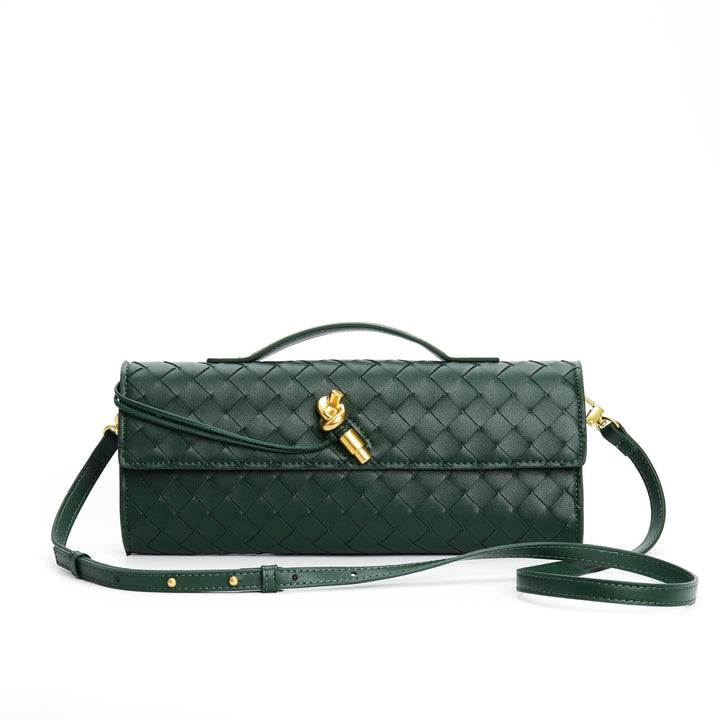 Women's Crossbody Bag with Flap Closure and Woven Pattern