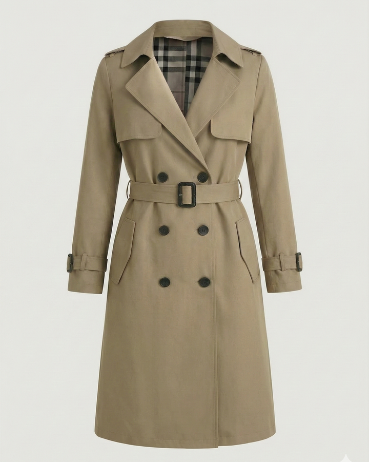 Women's Double-Breasted Coat with Belt and Lapels