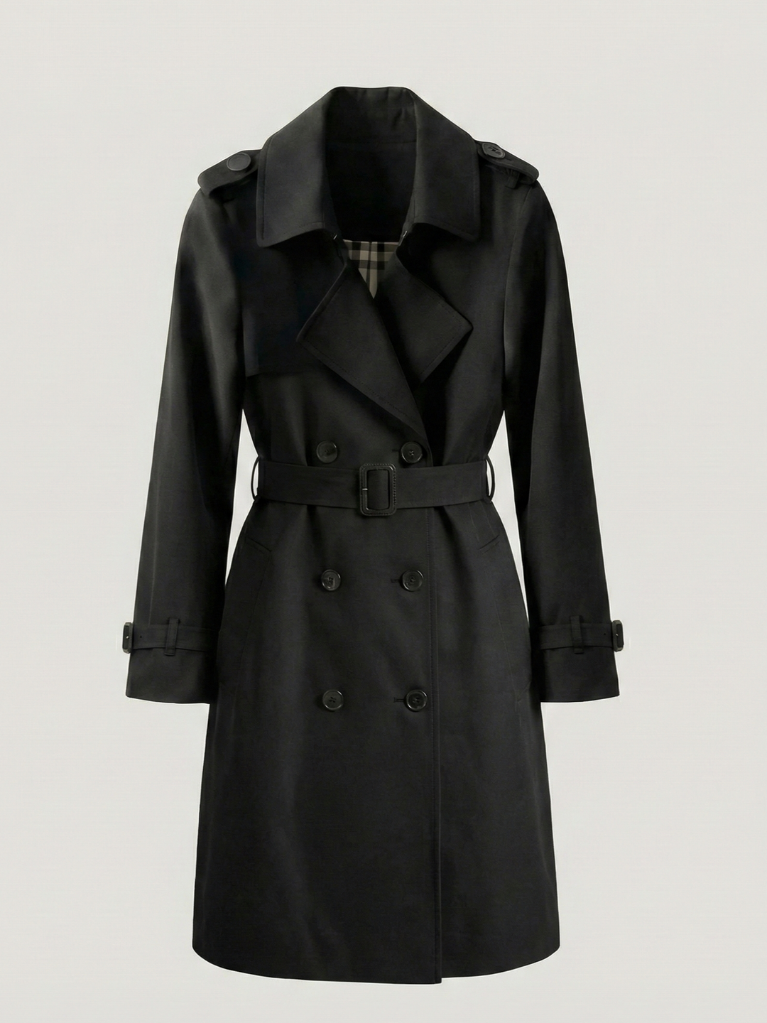 Women's Double-Breasted Coat with Belt and Lapels