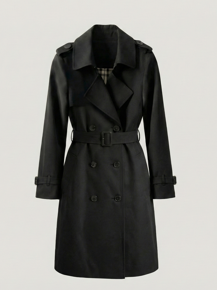 Women's Double-Breasted Coat with Belt and Lapels