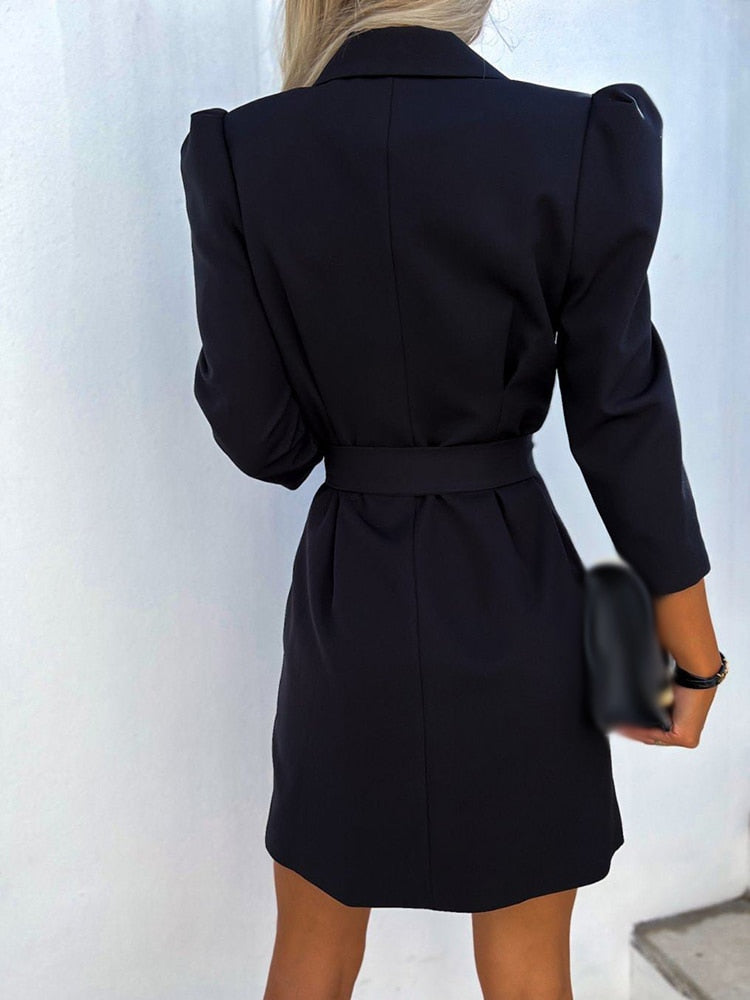 Women's Double-Breasted Puff Sleeve Blazer Mini Dress