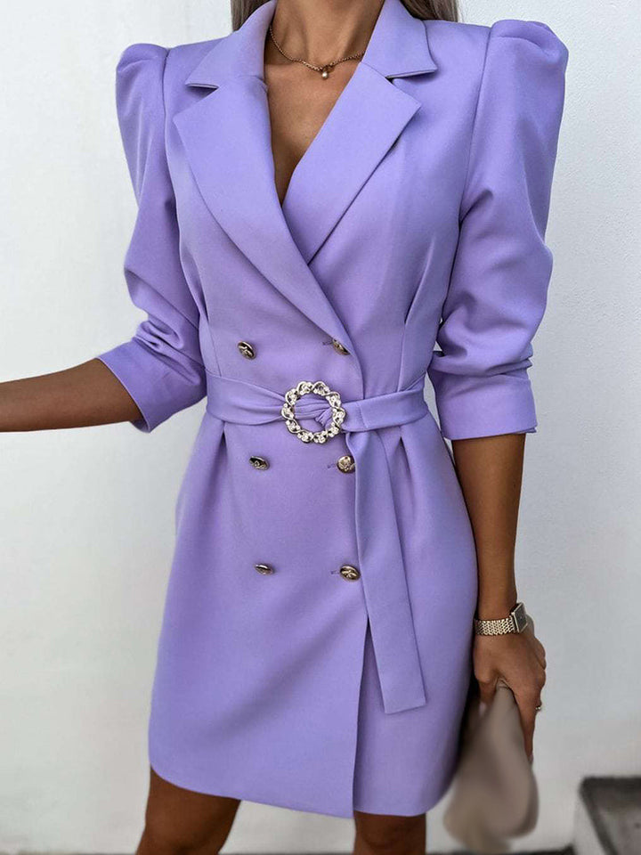 Women's Double-Breasted Puff Sleeve Blazer Mini Dress
