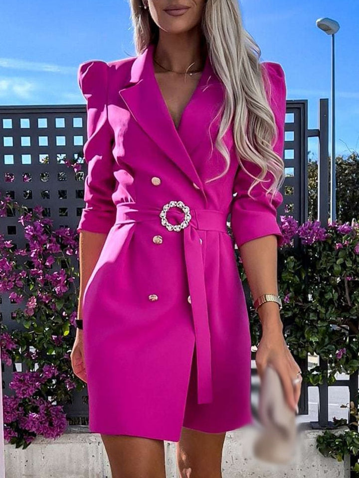 Women's Double-Breasted Puff Sleeve Blazer Mini Dress