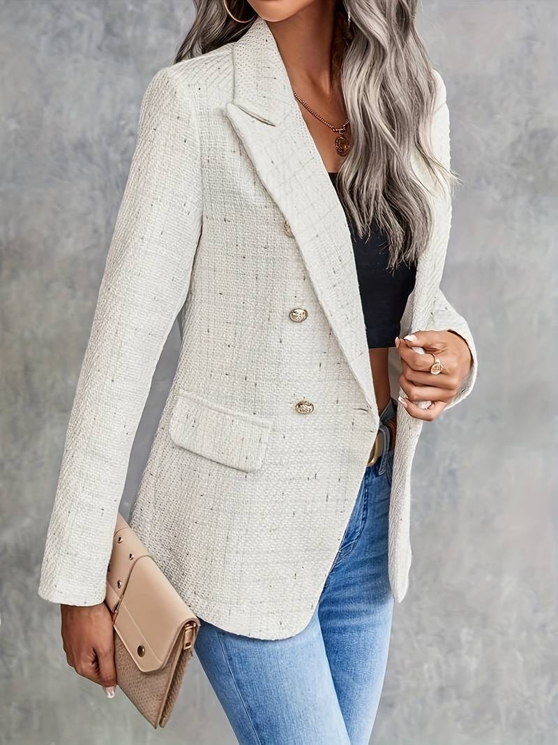 Women's Double Button Blazer with Lapel Collar