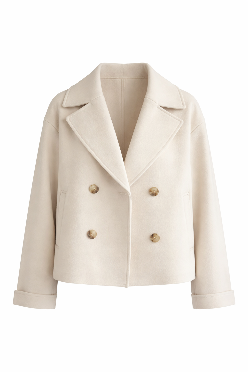 Women's Double Button Trench Coat with Wide Lapels and Cropped Cut