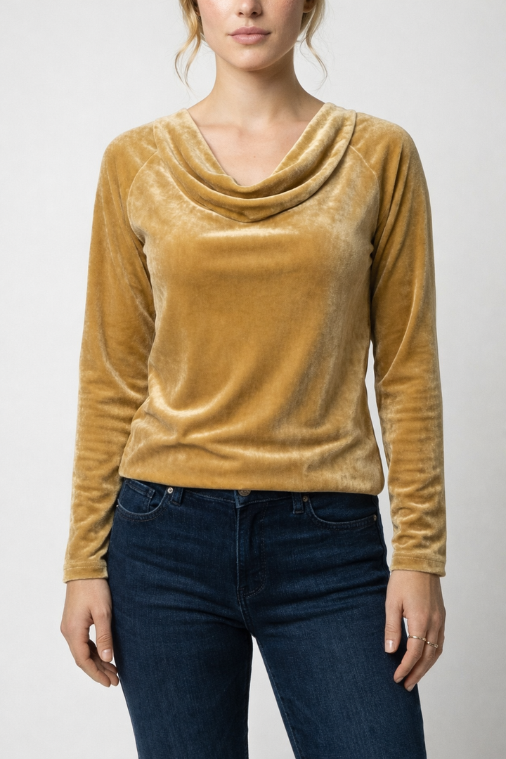 Women's Draped Neck Long Sleeve Fitted Blouse