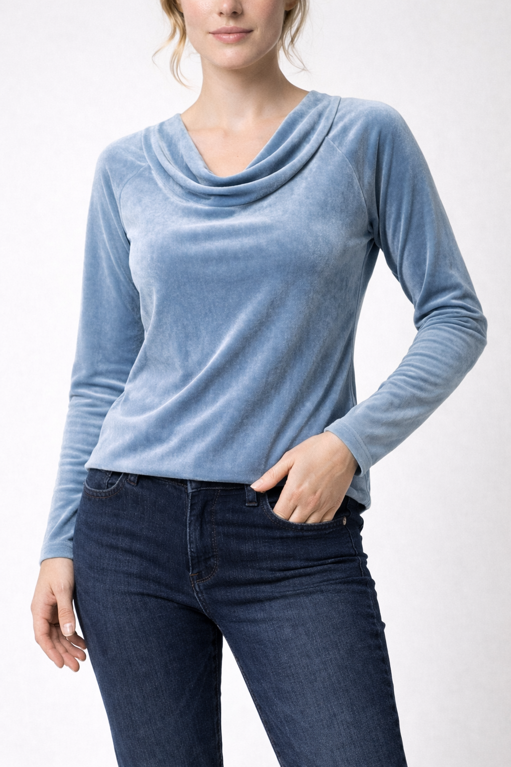 Women's Draped Neck Long Sleeve Fitted Blouse