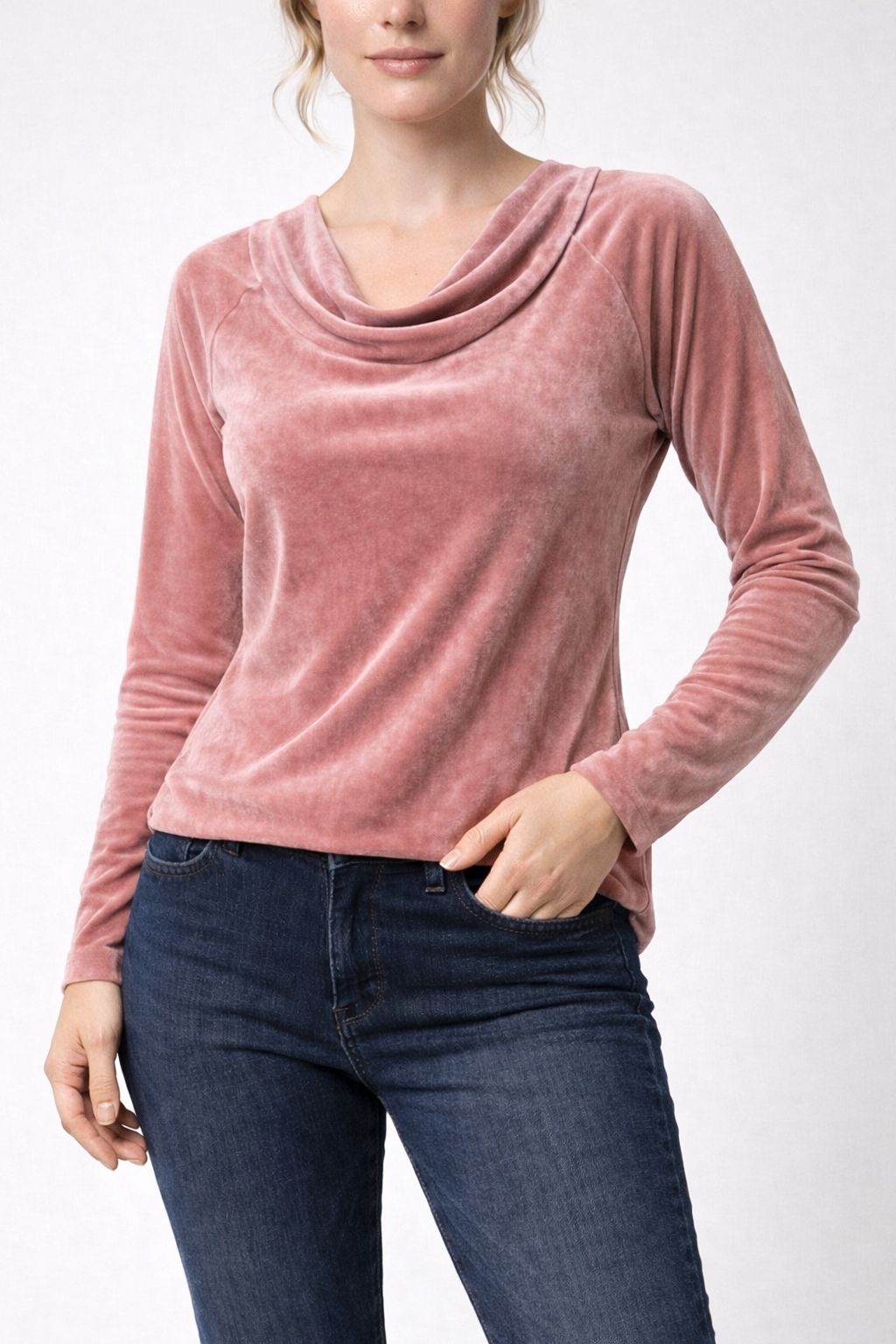 Women's Draped Neck Long Sleeve Fitted Blouse