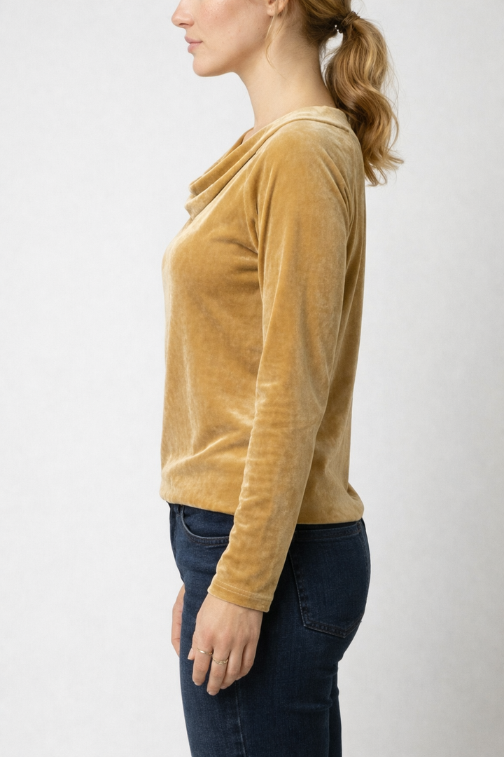 Women's Draped Neck Long Sleeve Fitted Blouse