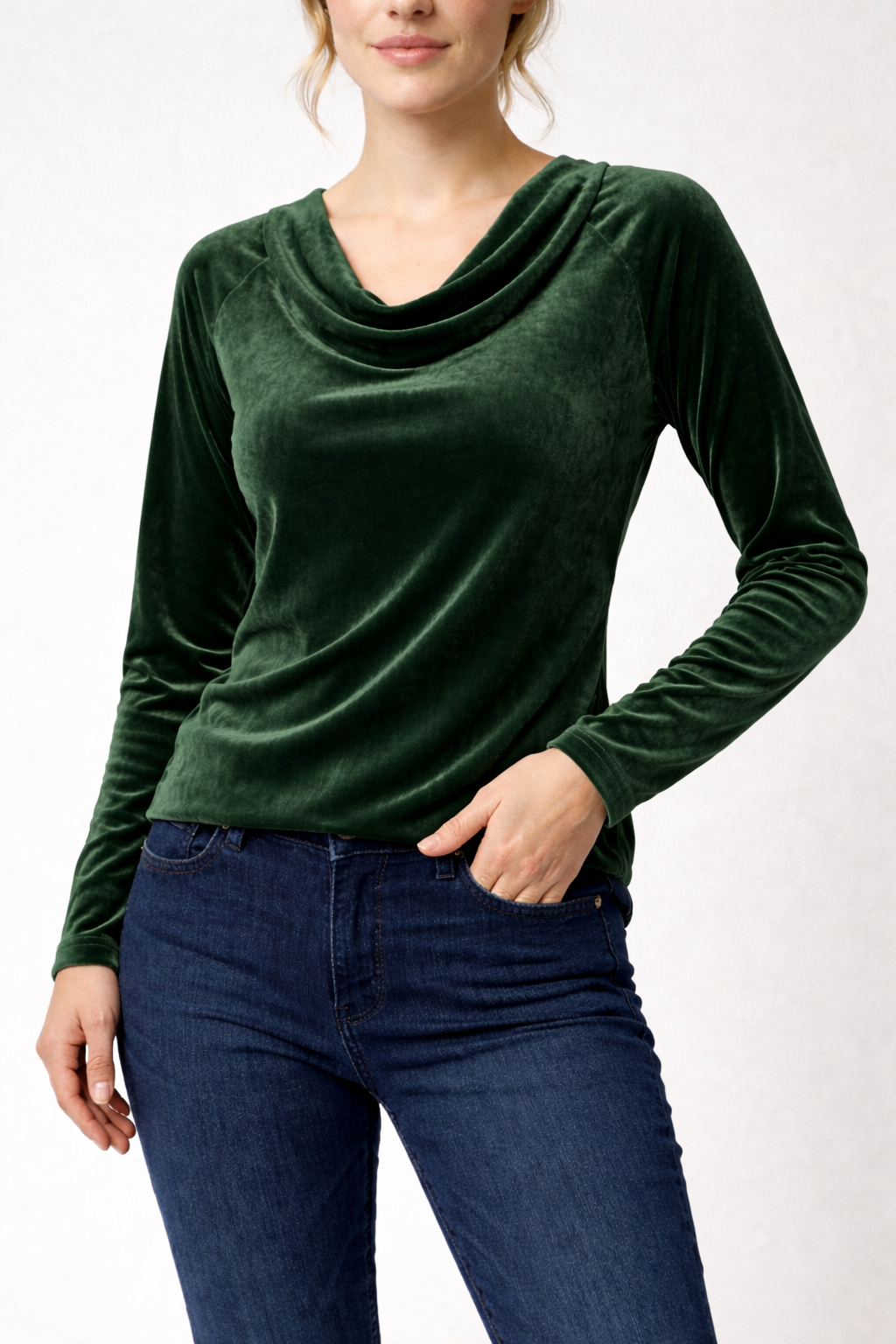 Women's Draped Neck Long Sleeve Fitted Blouse