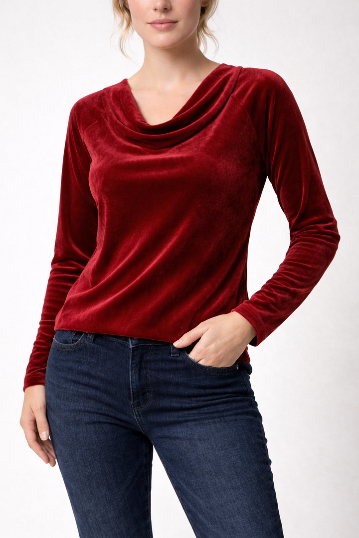 Women's Draped Neck Long Sleeve Fitted Blouse