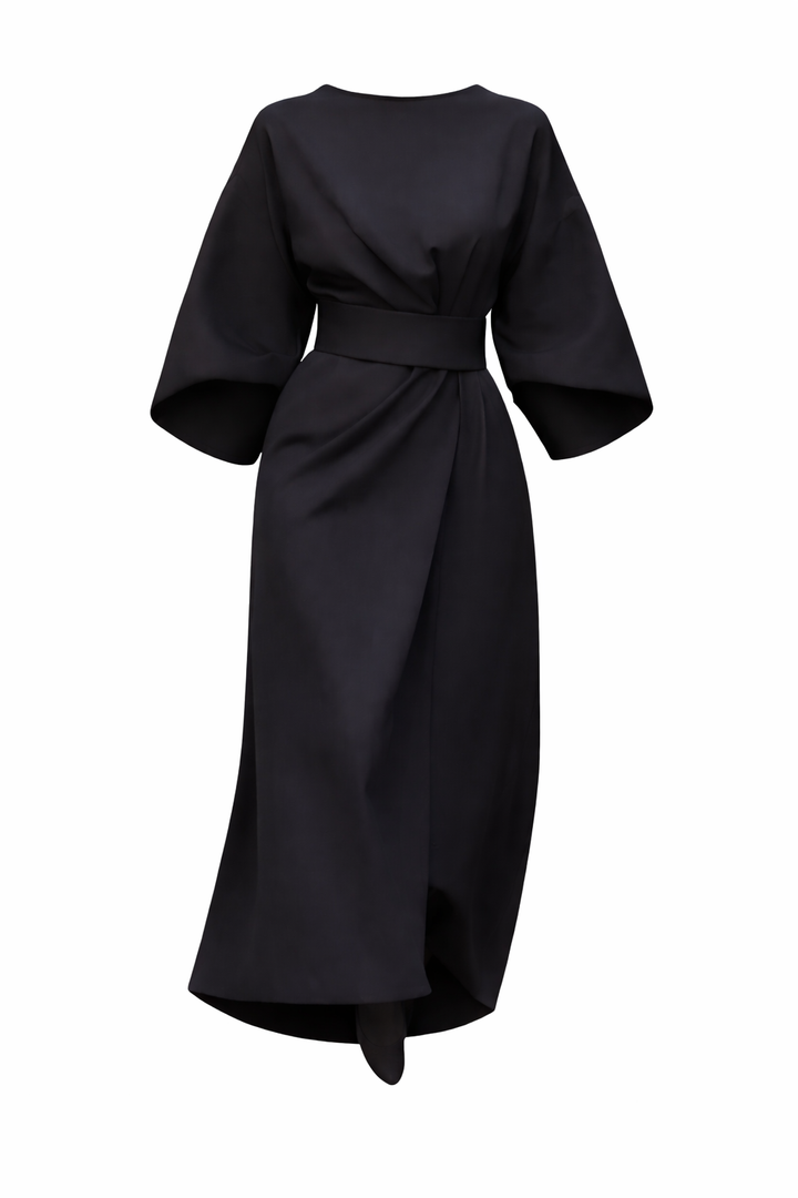 Women's Dress with Lantern Sleeves and Belt