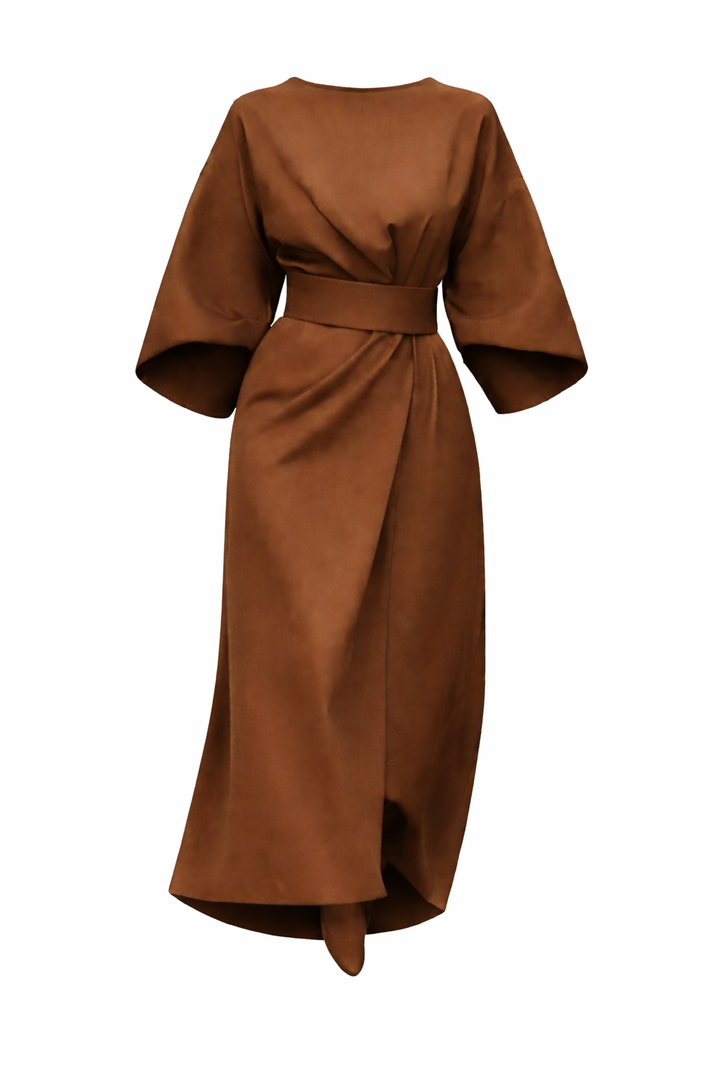 Women's Dress with Lantern Sleeves and Belt