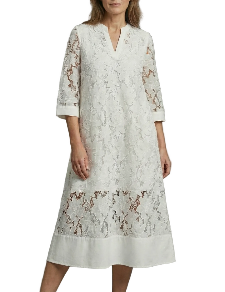 Women's Embroidered Midi Dress with Three Quarter Sleeve