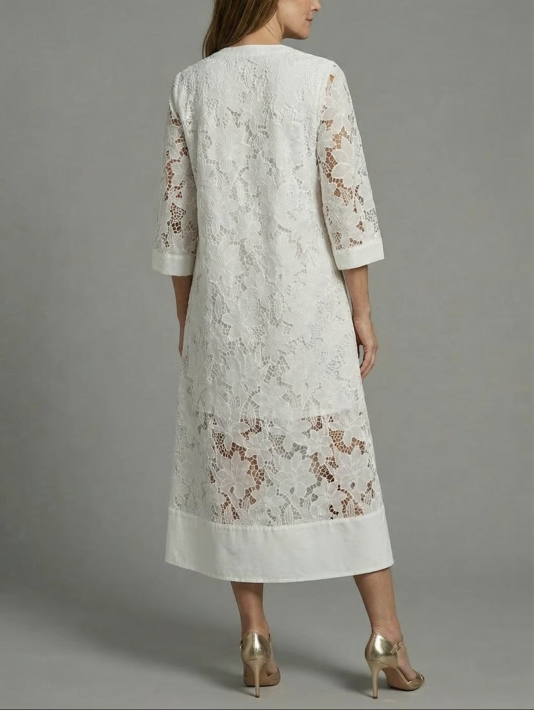 Women's Embroidered Midi Dress with Three Quarter Sleeve