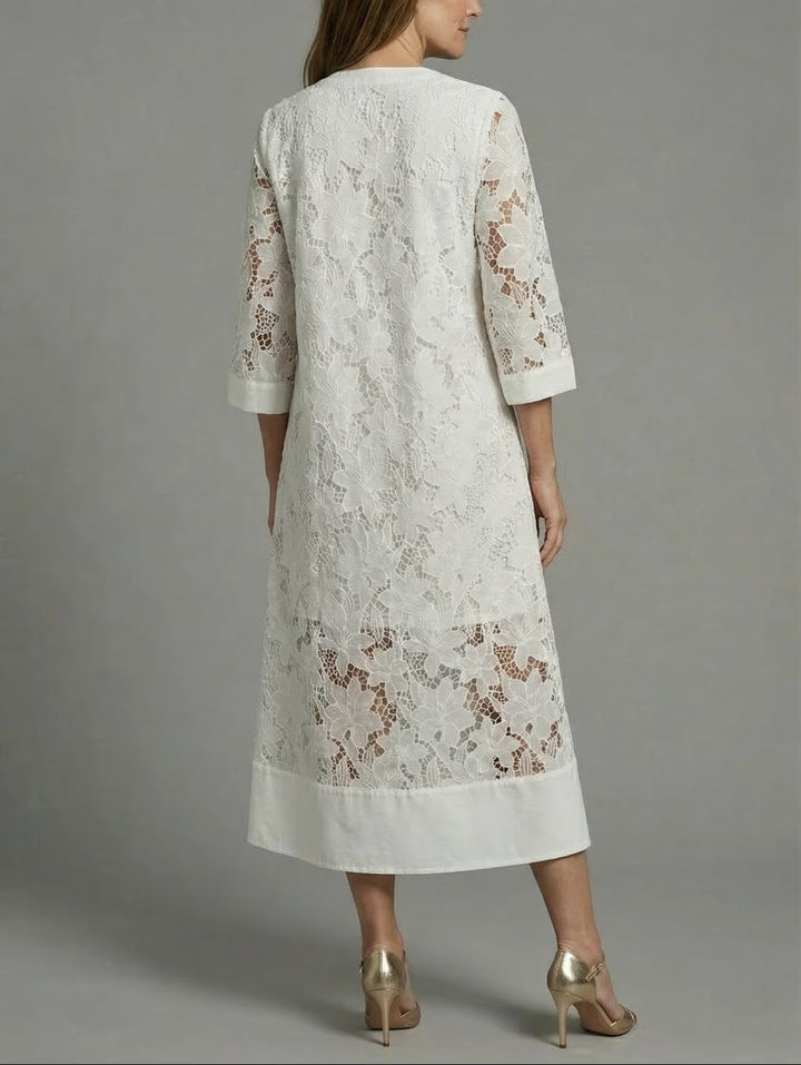 Women's Embroidered Midi Dress with Three Quarter Sleeve