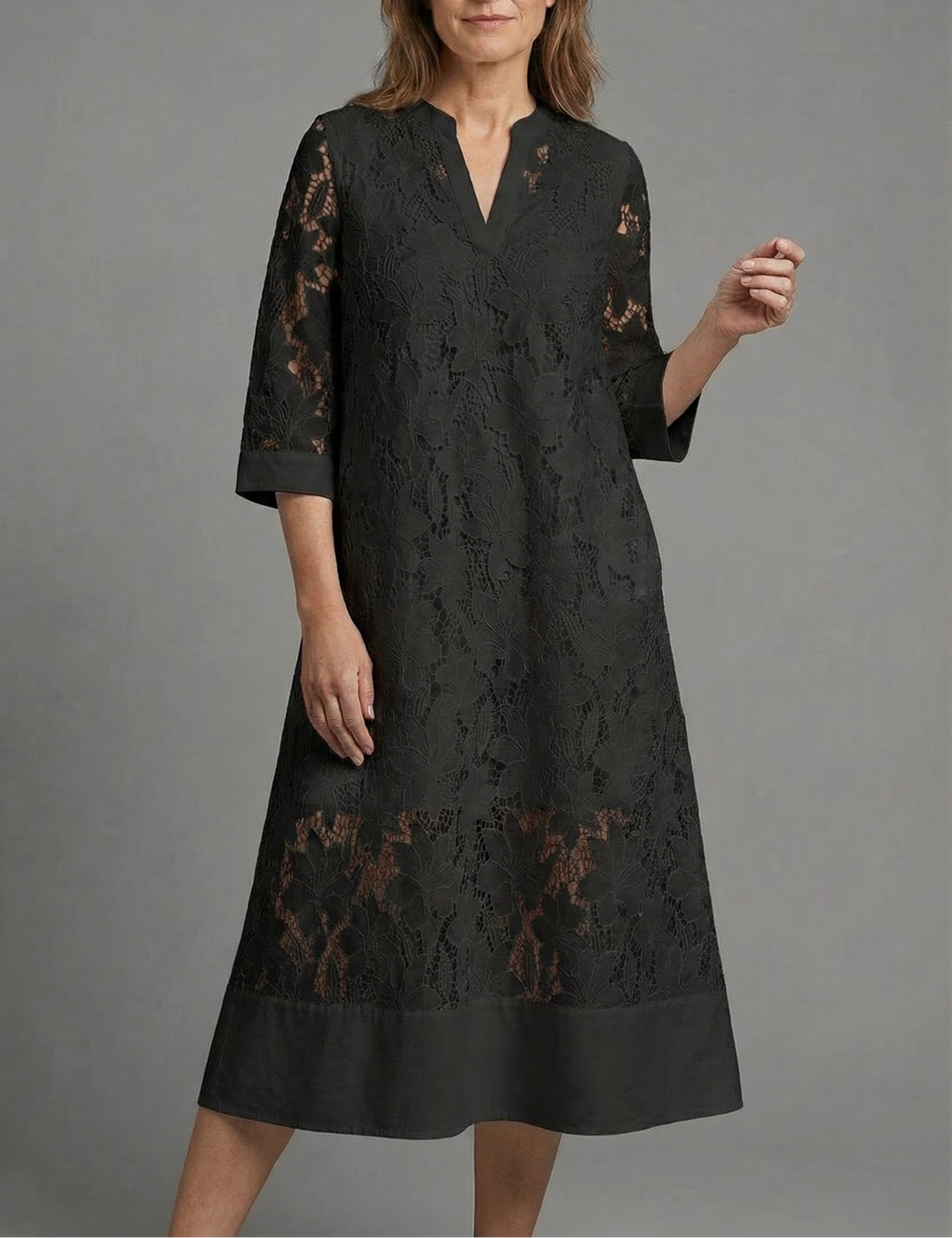 Women's Embroidered Midi Dress with Three Quarter Sleeve