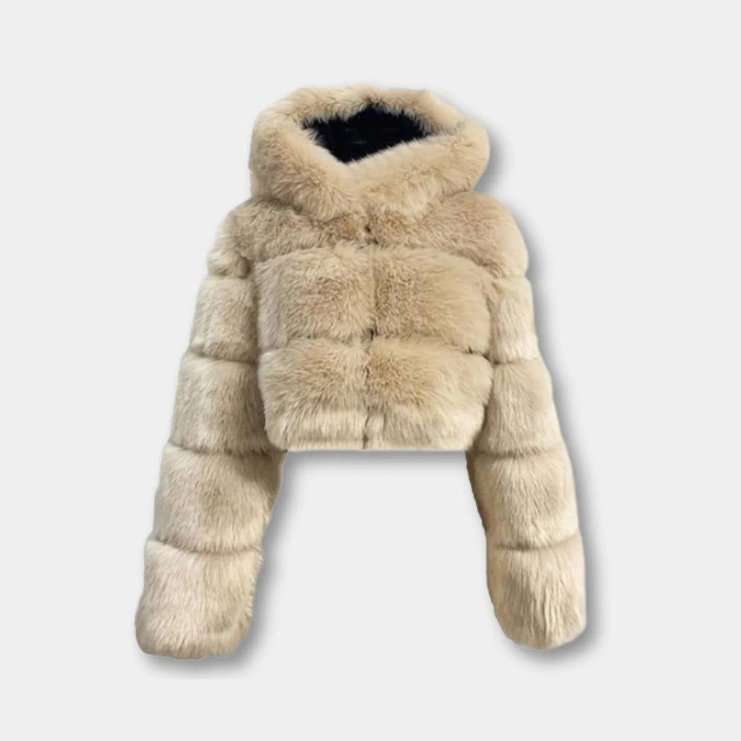 Women’s Faux Fur Cropped Jacket With Raised Pile Panels And Hood