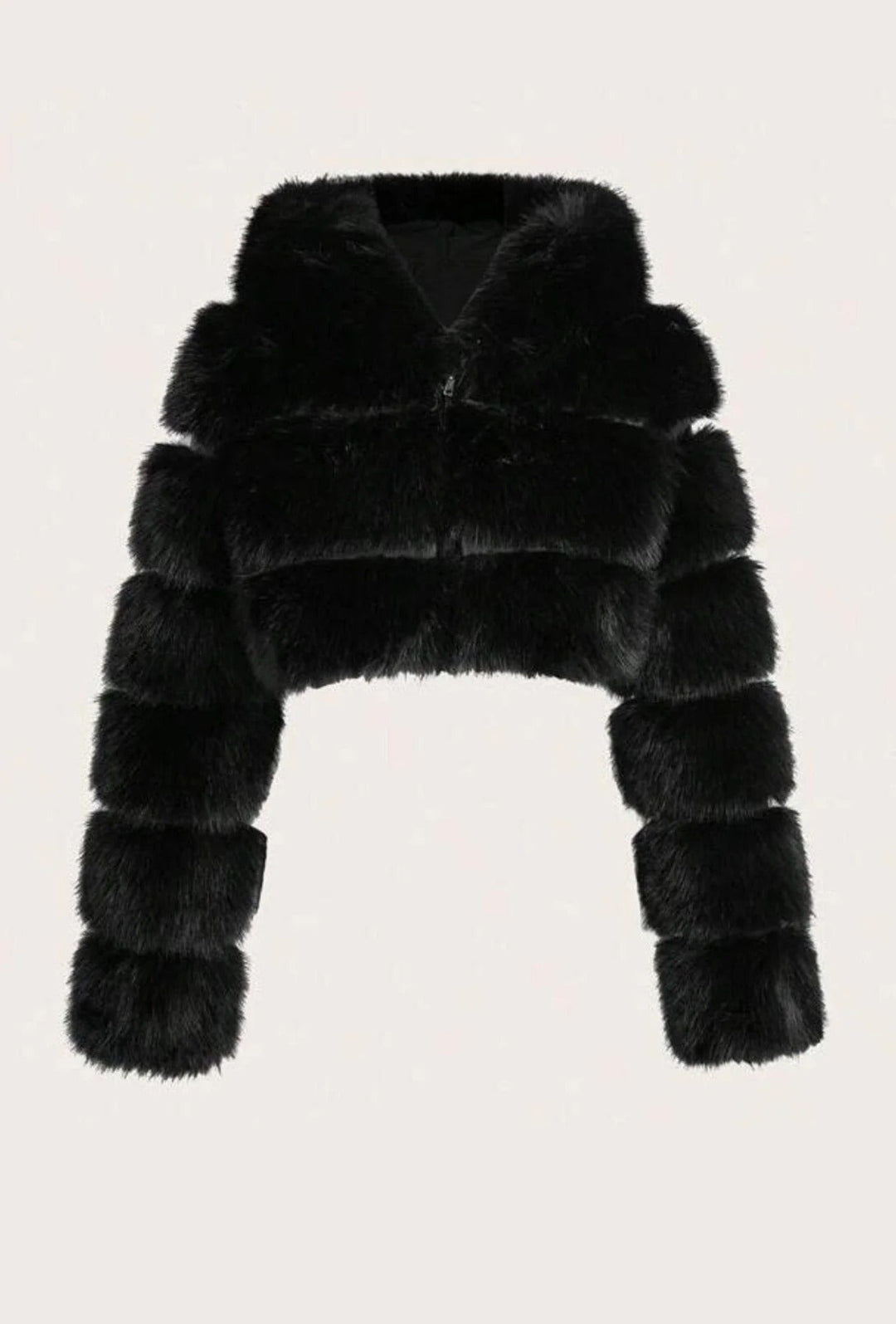 Women’s Faux Fur Cropped Jacket With Raised Pile Panels And Hood