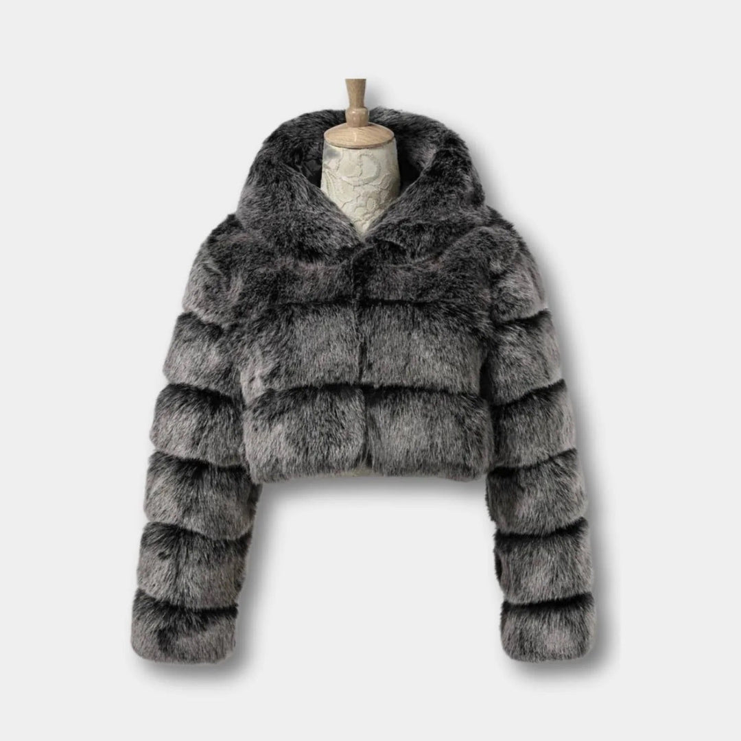 Women’s Faux Fur Cropped Jacket With Raised Pile Panels And Hood