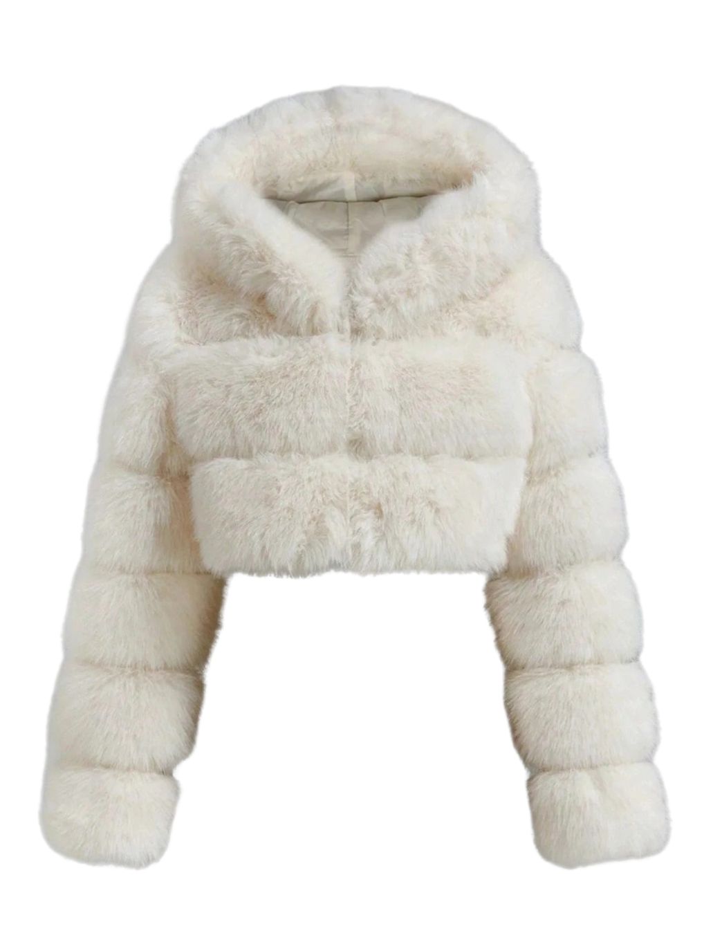 Women’s Faux Fur Cropped Jacket With Raised Pile Panels And Hood