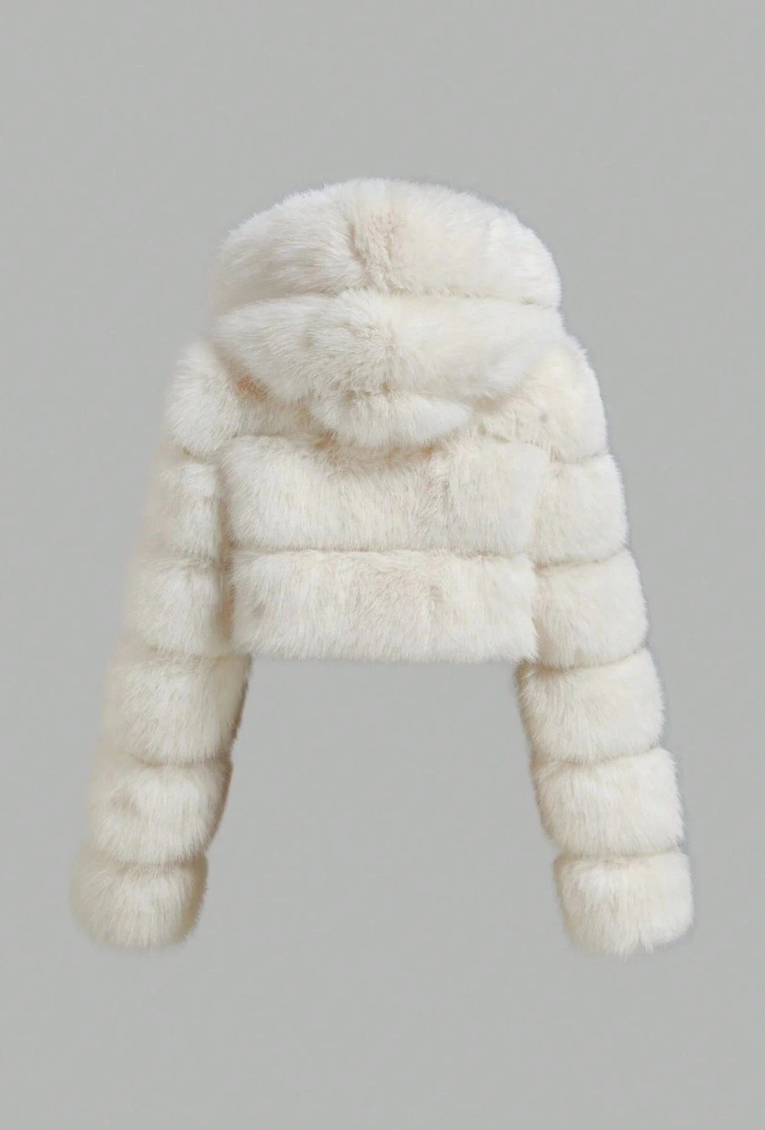 Women’s Faux Fur Cropped Jacket With Raised Pile Panels And Hood