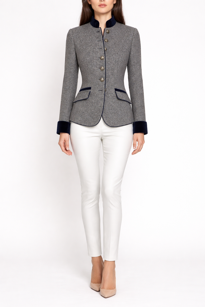 Women's Fitted Blazer with Button Front and Stand Collar