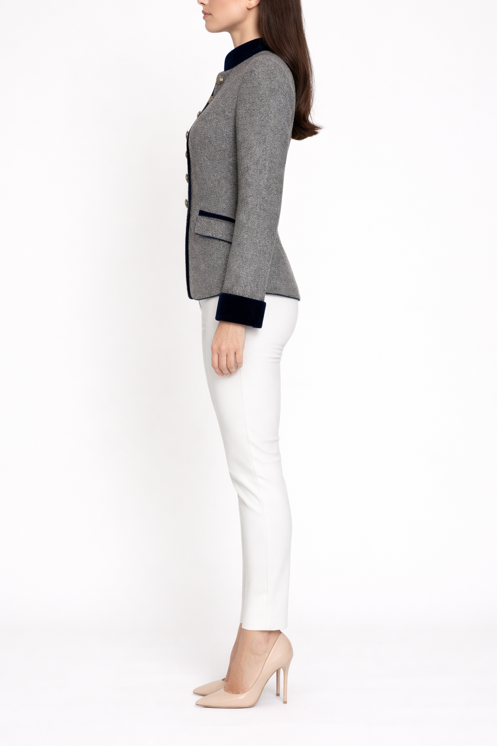 Women's Fitted Blazer with Button Front and Stand Collar