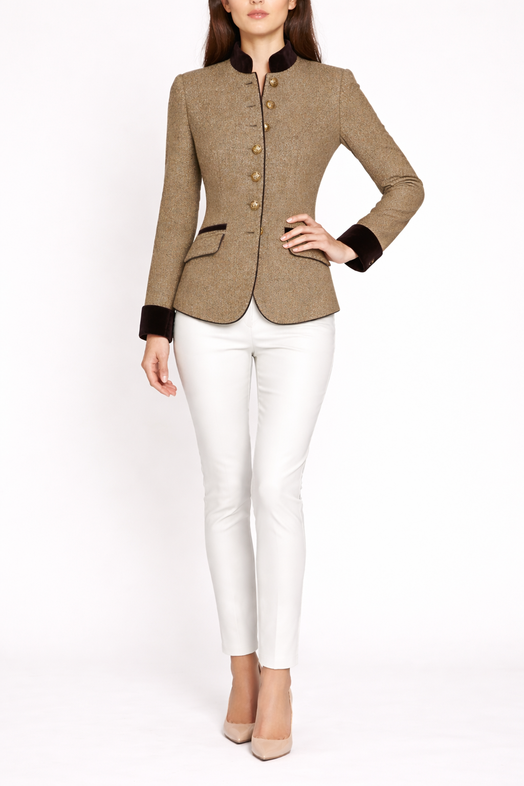 Women's Fitted Blazer with Button Front and Stand Collar