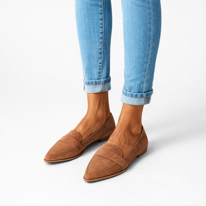 Women's Flat Loafers with Pointed Toe and Front Strap Detail